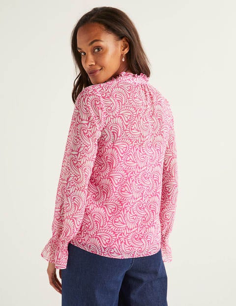 Evangeline Bluse - Pink, Kleines Geschwungenes Farnmuster Evangeline Bluse - Pink, Kleines Geschwungenes Farnmuster