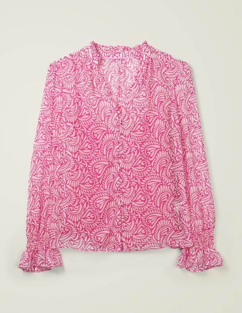 Evangeline Bluse - Pink, Kleines Geschwungenes Farnmuster Evangeline Bluse - Pink, Kleines Geschwungenes Farnmuster