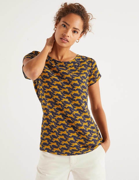 Polly Silk T-Shirt - Navy, Spotted Cheetah Polly Silk T-Shirt - Navy, Spotted Cheetah