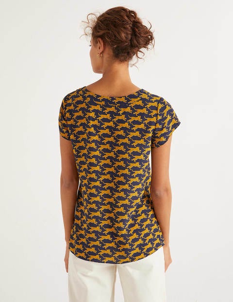 Polly Silk T-Shirt - Navy, Spotted Cheetah Polly Silk T-Shirt - Navy, Spotted Cheetah