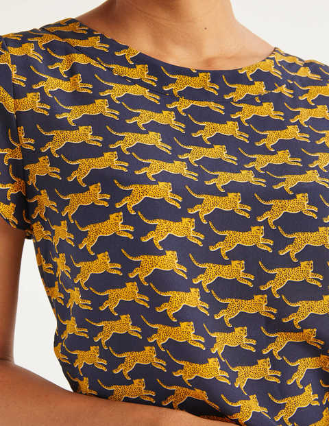 Polly Silk T-Shirt - Navy, Spotted Cheetah Polly Silk T-Shirt - Navy, Spotted Cheetah