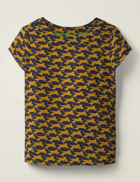 Polly Silk T-Shirt - Navy, Spotted Cheetah Polly Silk T-Shirt - Navy, Spotted Cheetah