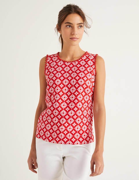 Romaine Linen Top - Post Box Red, Diamond Drop Romaine Linen Top - Post Box Red, Diamond Drop