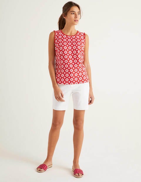 Romaine Linen Top - Post Box Red, Diamond Drop Romaine Linen Top - Post Box Red, Diamond Drop
