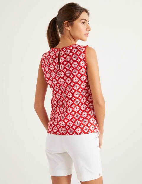 Romaine Linen Top - Post Box Red, Diamond Drop Romaine Linen Top - Post Box Red, Diamond Drop