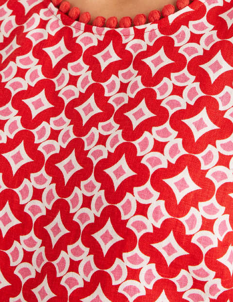 Romaine Linen Top - Post Box Red, Diamond Drop Romaine Linen Top - Post Box Red, Diamond Drop