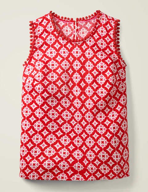 Romaine Linen Top - Post Box Red, Diamond Drop Romaine Linen Top - Post Box Red, Diamond Drop