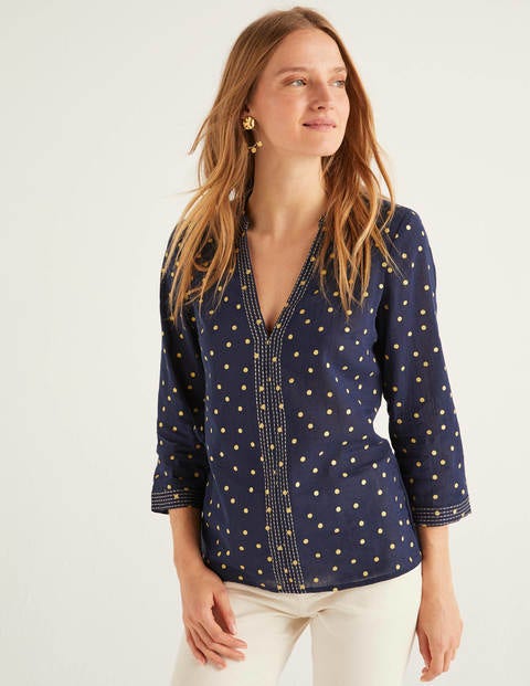 Rosanna Oberteil Mit Stickerei - Navy, Polka-Tupfen Rosanna Oberteil Mit Stickerei - Navy, Polka-Tupfen