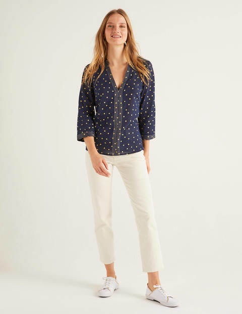 Rosanna Oberteil Mit Stickerei - Navy, Polka-Tupfen Rosanna Oberteil Mit Stickerei - Navy, Polka-Tupfen