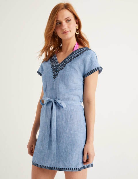 Rowan Embroidered Linen Kaftan - Chambray Rowan Embroidered Linen Kaftan - Chambray