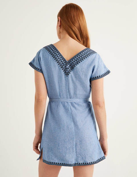 Rowan Embroidered Linen Kaftan - Chambray Rowan Embroidered Linen Kaftan - Chambray