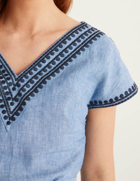 Rowan Embroidered Linen Kaftan - Chambray Rowan Embroidered Linen Kaftan - Chambray