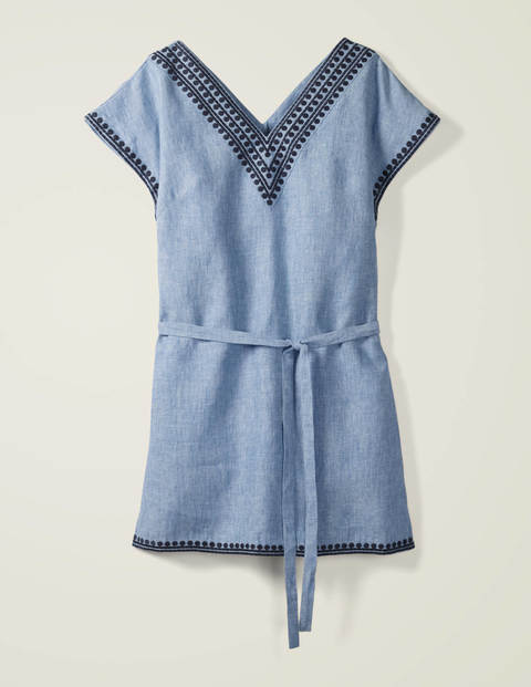 Rowan Embroidered Linen Kaftan - Chambray Rowan Embroidered Linen Kaftan - Chambray