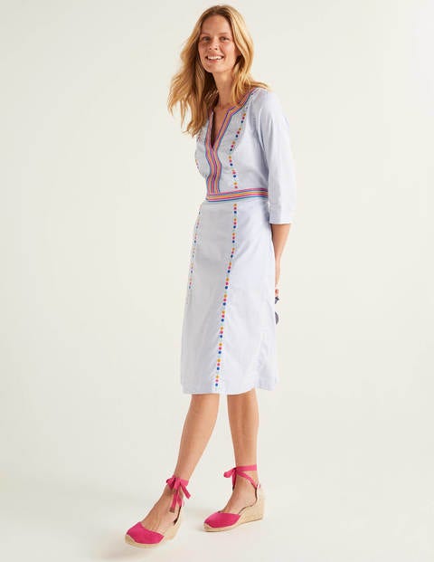 Catherine Embroidered Dress - Blue/ Ecru Ticking Stripe Catherine Embroidered Dress - Blue/ Ecru Ticking Stripe