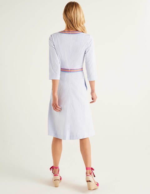 Catherine Embroidered Dress - Blue/ Ecru Ticking Stripe Catherine Embroidered Dress - Blue/ Ecru Ticking Stripe