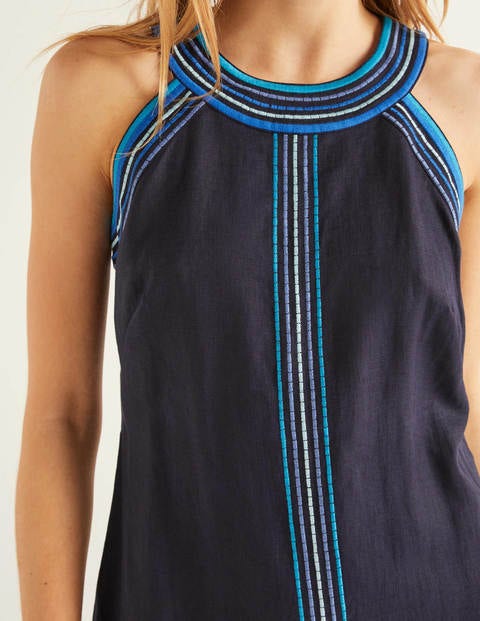 Dollie Leinenkleid Mit Stickerei - Navy Dollie Leinenkleid Mit Stickerei - Navy