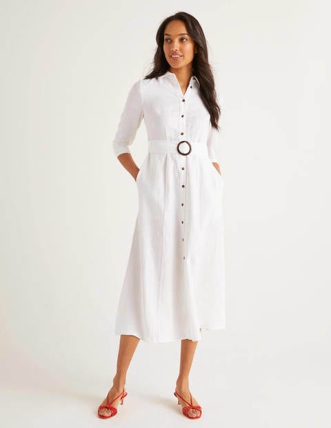 Olivia Linen Shirt Dress - White Olivia Linen Shirt Dress - White
