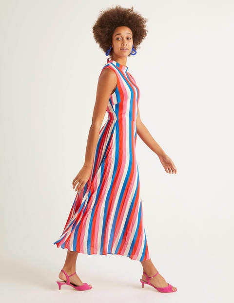 Robe midi plissée Jocelyn - Bleu audacieux, rayé camélia Robe midi plissée Jocelyn - Bleu audacieux, rayé camélia