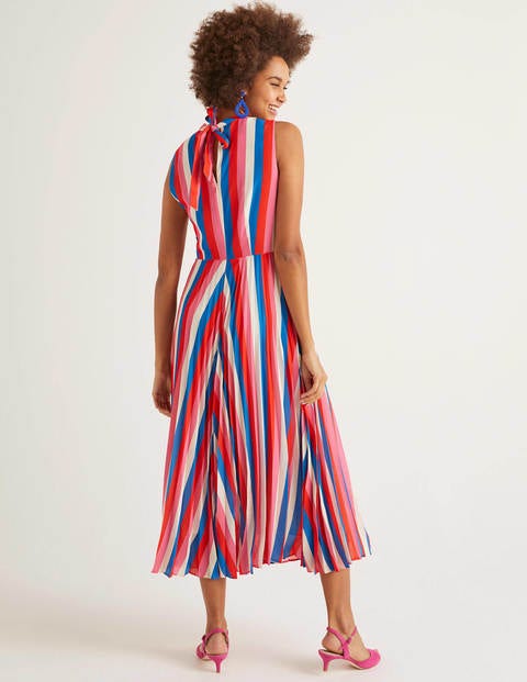 Robe midi plissée Jocelyn - Bleu audacieux, rayé camélia Robe midi plissée Jocelyn - Bleu audacieux, rayé camélia