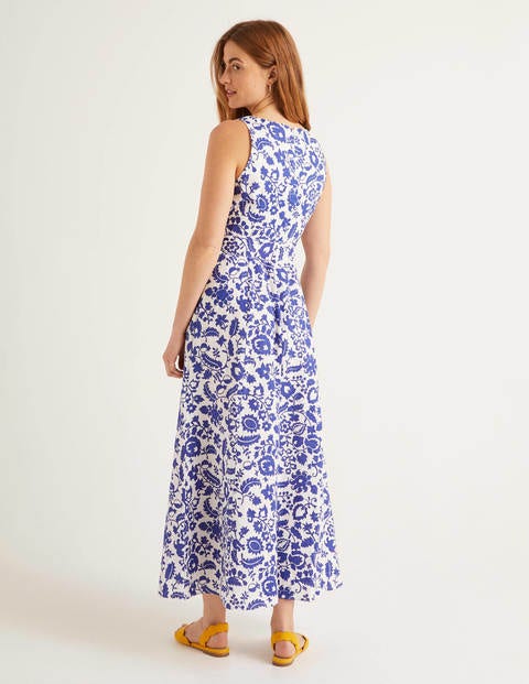 Robe longue Livia en lin - Bleu, motif Tropical Retreat Robe longue Livia en lin - Bleu, motif Tropical Retreat