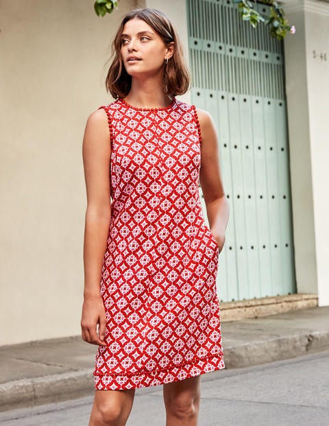 Romaine Linen Dress - Post Box Red, Diamond Drop Romaine Linen Dress - Post Box Red, Diamond Drop