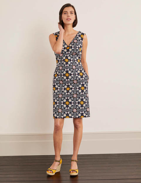 Tatiana Textured Dress - Navy, Trellis Tile Tatiana Textured Dress - Navy, Trellis Tile