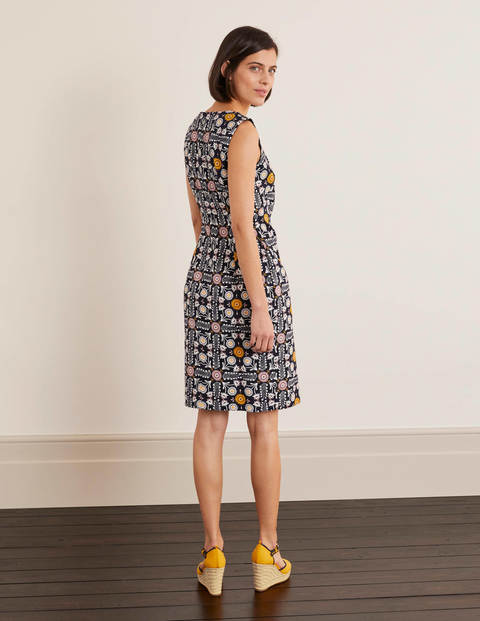 Tatiana Textured Dress - Navy, Trellis Tile Tatiana Textured Dress - Navy, Trellis Tile