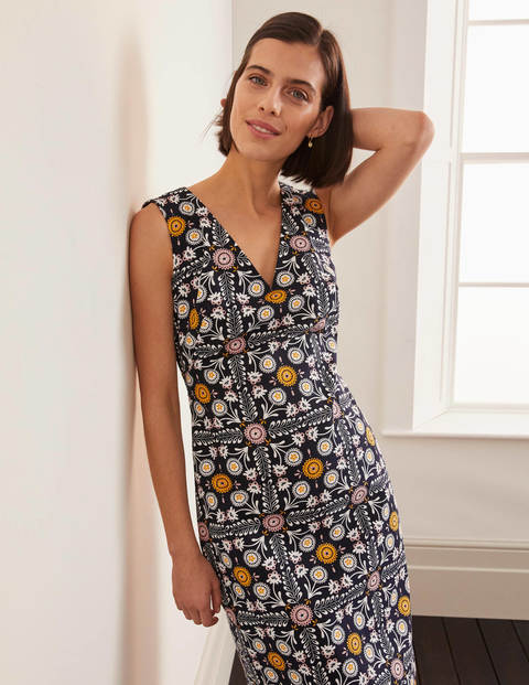 Tatiana Textured Dress - Navy, Trellis Tile Tatiana Textured Dress - Navy, Trellis Tile