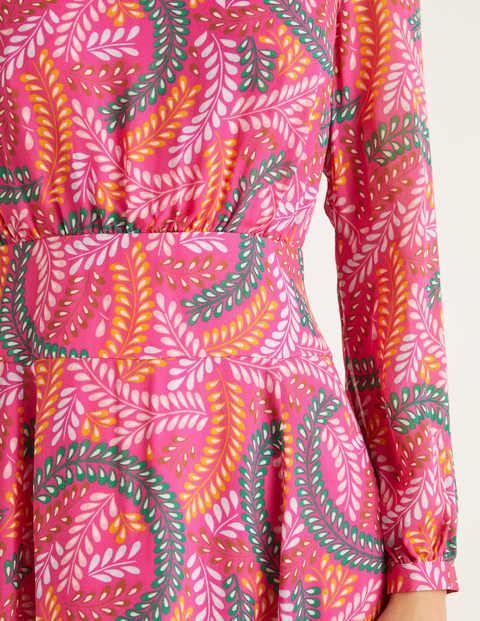 Ingrid Midikleid - Pink, Schwungvolles Muster Ingrid Midikleid - Pink, Schwungvolles Muster