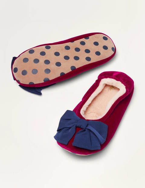 Cosy Velvet Bow Slippers - Ruby Ring 