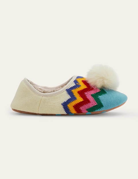 Pantoletten mit Bommeln - Eisblau, Fair-Isle-Muster Pantoletten mit Bommeln - Eisblau, Fair-Isle-Muster