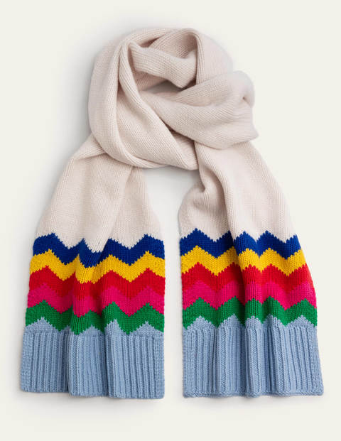 Fair Isle Scarf - Ecru, Rainbow Chevron Fair Isle Scarf - Ecru, Rainbow Chevron