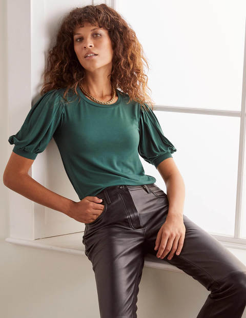 Holly Puff Sleeve Jersey Top - Deep Forest Holly Puff Sleeve Jersey Top - Deep Forest