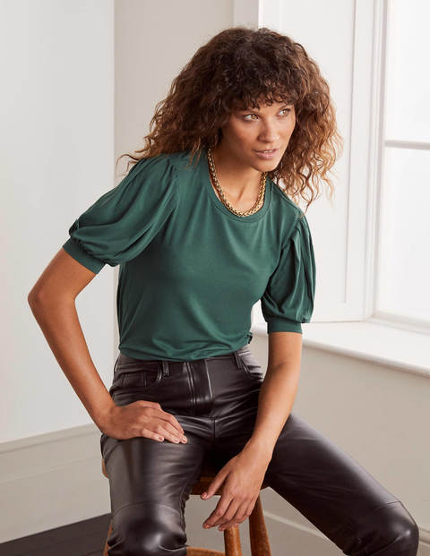 Holly Puff Sleeve Jersey Top - Deep Forest Holly Puff Sleeve Jersey Top - Deep Forest