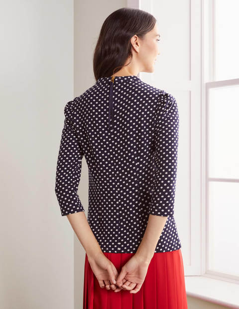 Aria Jacquard-Oberteil aus Jersey - Navy/Naturweiß, Jacquardtupfen Aria Jacquard-Oberteil aus Jersey - Navy/Naturweiß, Jacquardtupfen