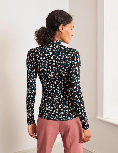 Evie Jersey Polo Neck Top - Black, Painted Pop Evie Jersey Polo Neck Top - Black, Painted Pop