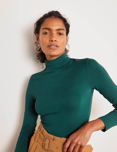 Evie Jersey Polo Neck Top - Deep Forest Evie Jersey Polo Neck Top - Deep Forest