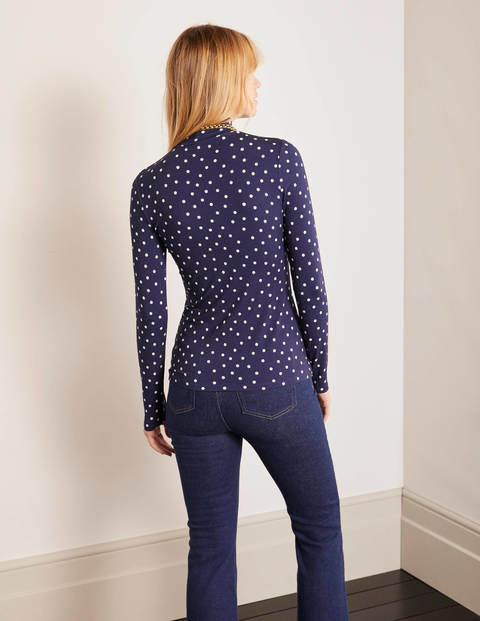 Evie Jersey Polo Neck Top - Navy/Ivory, Scattered Spot Evie Jersey Polo Neck Top - Navy/Ivory, Scattered Spot