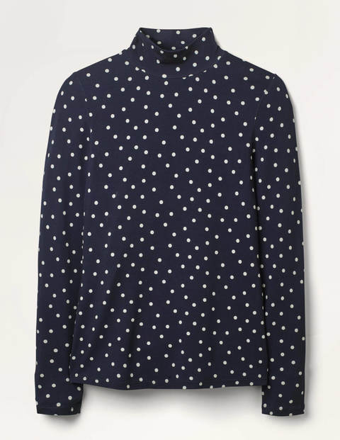 Evie Jersey Polo Neck Top - Navy/Ivory, Scattered Spot Evie Jersey Polo Neck Top - Navy/Ivory, Scattered Spot