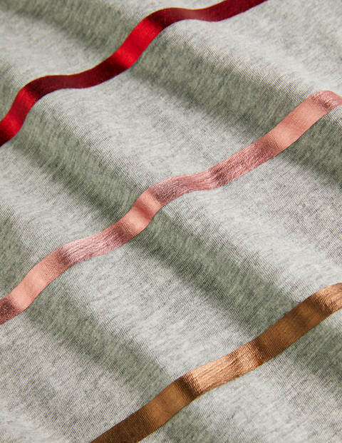 Lorna Baseball Jersey Tee - Grey Marl, Foil Stripe Lorna Baseball Jersey Tee - Grey Marl, Foil Stripe