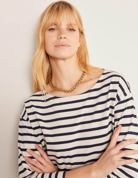Rosie Jersey Top - Ivory/Navy