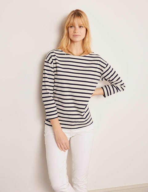 Rosie Jersey Top - Ivory/Navy