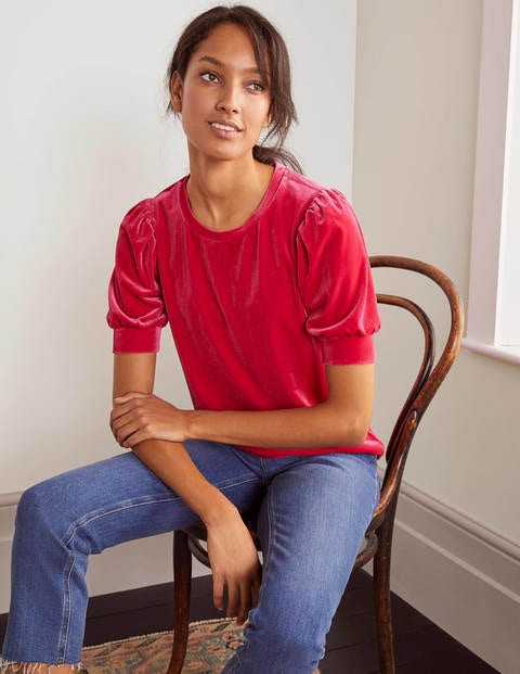 Maddie Velvet Puff Sleeve Top - Pink Flambe Maddie Velvet Puff Sleeve Top - Pink Flambe