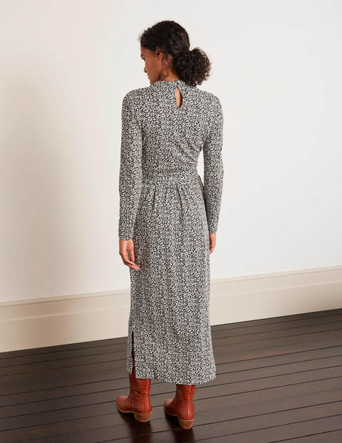 Cara Midikleid - Schwarz und Naturweiß, Ranken mit Knospen Cara Midikleid - Schwarz und Naturweiß, Ranken mit Knospen