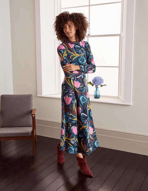 Carly Jersey Midi Dress - Rich Teal, Painted Snowdrop Carly Jersey Midi Dress - Rich Teal, Painted Snowdrop