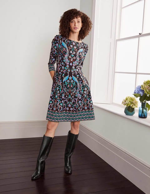 Marie Ponte Dress - Black, Fanciful Peacock Marie Ponte Dress - Black, Fanciful Peacock