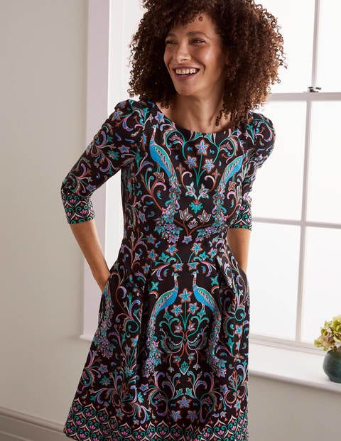 Marie Ponte Dress - Black, Fanciful Peacock Marie Ponte Dress - Black, Fanciful Peacock