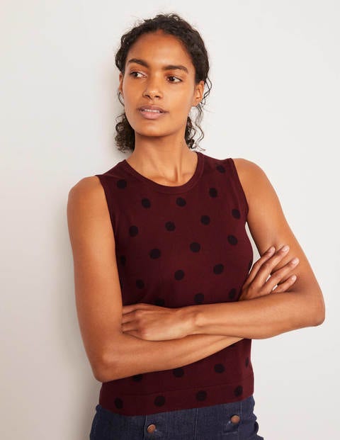 Favourite Knitted Tank - Maroon, Linear Spot Favourite Knitted Tank - Maroon, Linear Spot