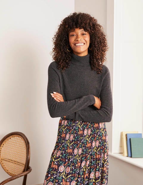 Cashmere Roll Neck Sweater - Charcoal Melange Cashmere Roll Neck Sweater - Charcoal Melange