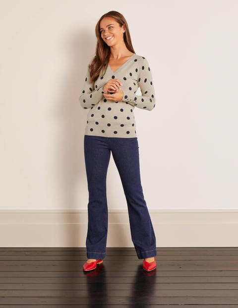 Eldon Cotton V-neck Jumper - Chinchilla, Linear Spot Small Eldon Cotton V-neck Jumper - Chinchilla, Linear Spot Small